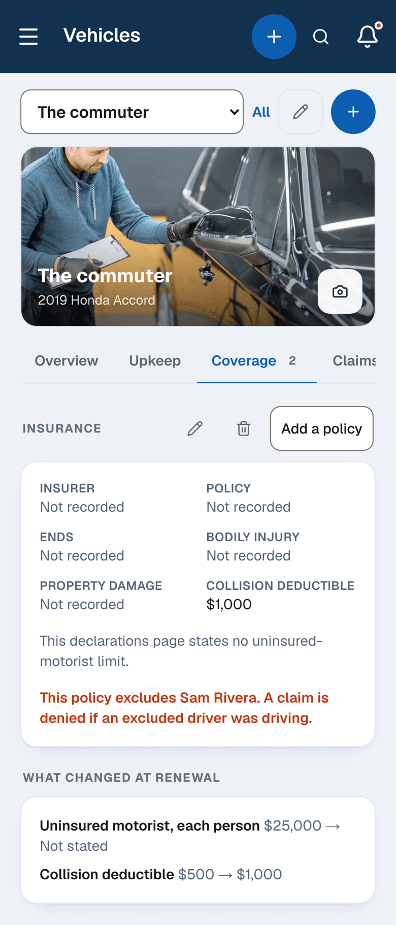 The policy compared at renewal